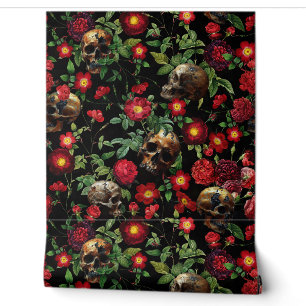mystieke schedel en Rozen tuin Behang