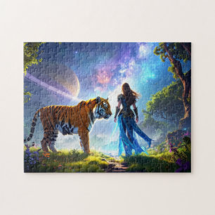 Mystieke Scifi Fantasy Tijger en Godin Krijger  Legpuzzel