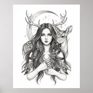 Mystieke Slavische Bosgodin Maan & Hert Vinyl S Poster