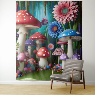 Mystieke Sprookjes Paddenstoelen Bos Hangend Wandkleed
