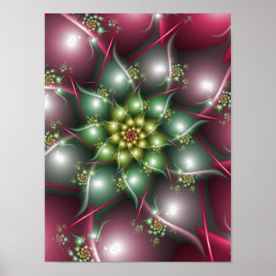 Mystieke Sterbloem Smaragdgroen en Bourgondiërood  Poster