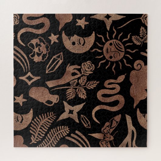 Mystieke symbolen: slang, zon, maan. legpuzzel (Horizontaal)