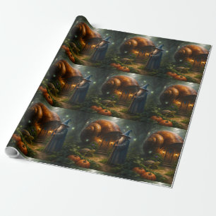 Mystieke tovenaar en gloeiend pompoen bos premium  cadeaupapier
