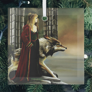 Mystieke Tovenares Wolf Bewaker Steen Portaal Glas Ornament