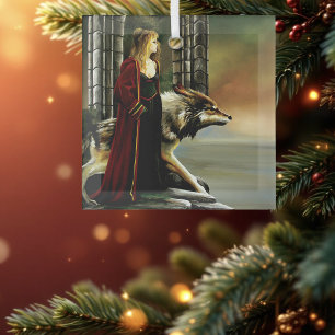 Mystieke Tovenares Wolf Bewaker Steen Portaal Glas Ornament