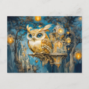 Mystieke Uil In Een Boom Kasteel Bij Nacht Briefkaart
