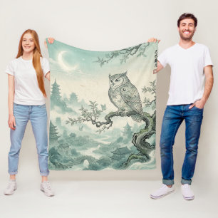 Mystieke Uil Maan Landschapskunst Fleece Deken