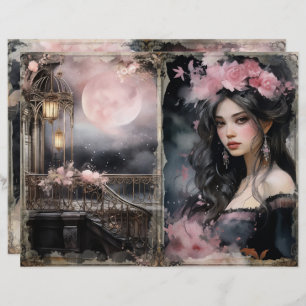 Mystieke Victoriaans Dame Roze Junk Journal Page