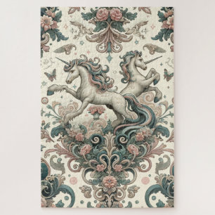 Mystieke Victoriaanse Eenhoorns: Betoverde Bloemen Legpuzzel