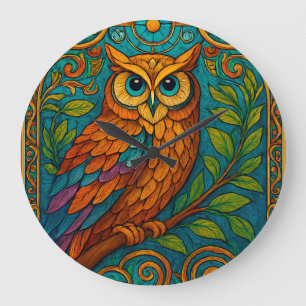 Mystieke volks kunst uil illustratie – Boho vintag Grote Klok