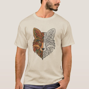 Mystieke Vossen Kop Half Kleur Half Schets Wilde D T-shirt