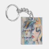 Mystieke Vrouw Met Veren Acryl Sleutelhanger (Voorkant Links)