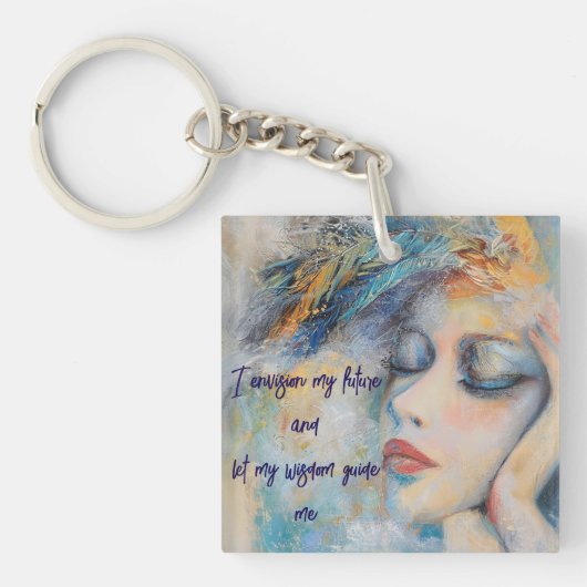 Mystieke Vrouw Met Veren Acryl Sleutelhanger (Voorkant)
