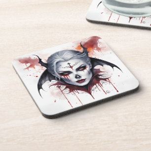 Mystieke Vrouw Vampier Waterverf Halloween Bier Onderzetter