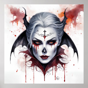 Mystieke Vrouw Vampier Waterverf Halloween Poster