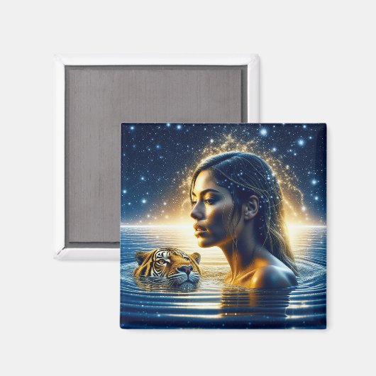 Mystieke Vrouw Zwemmen met Tijger Magneet (Voorkant / Achterkant)