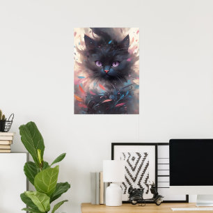 Mystieke Waterverf Black Cat   Schattigee kat Poster