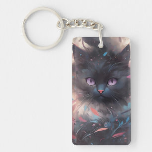 Mystieke Waterverf Black Cat Schattigee kat Sleutelhanger