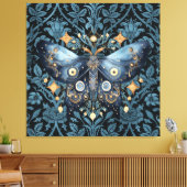 Mystieke Waterverf Blauwe en Gouden Nachtmot Canvas Afdruk (Insitu (Woonkamer))