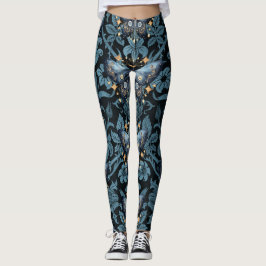 Mystieke Waterverf Blauwe en Gouden Nachtmot Leggings