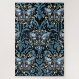 Mystieke Waterverf Blauwe en Gouden Nachtmot Legpuzzel