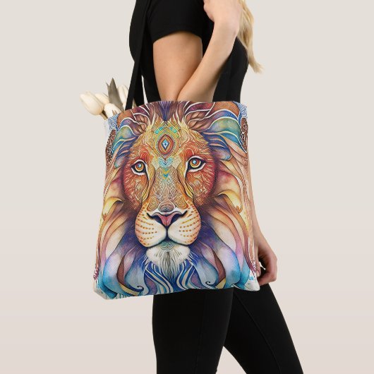 Mystieke Waterverf Lion Canvas tas (Dichtbij)