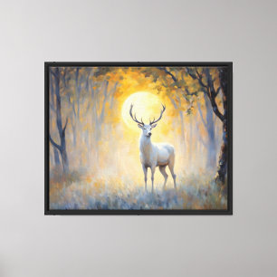 Mystieke White Deer Forest Painting Canvas Afdruk