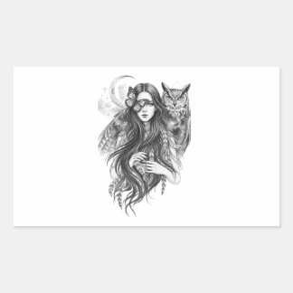 Mystieke Wiccan Heks & Uil Donkere Folklore Vinyl  Rechthoekige Sticker