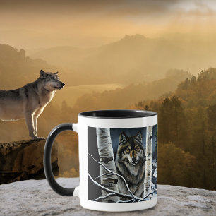 Mystieke Winter Alpha Wolf Berkenbos Wilde Dieren Mok