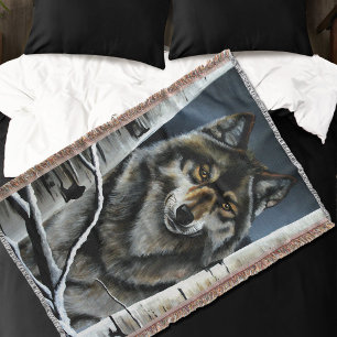 Mystieke Winter Alpha Wolf Berkenbos Wildernis Deken