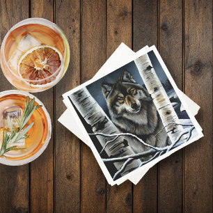 Mystieke Winter Alpha Wolf Berkenbos Wildernis Servet