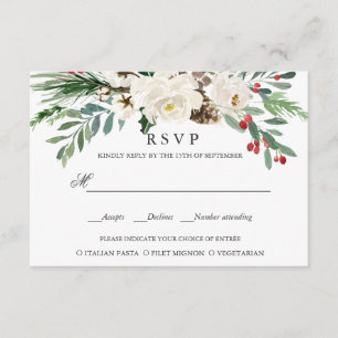Mystieke Winter BRUILOFT RSVP MAALTIJD KEUZE Kaartje