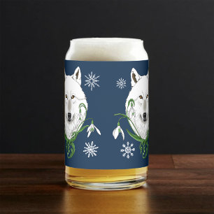 Mystieke Witte Arctische Wolf Winter Sneeuwklokje  Blikvorm Glas