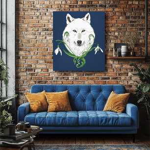 Mystieke Witte Arctische Wolf Winter Sneeuwklokje Canvas Afdruk