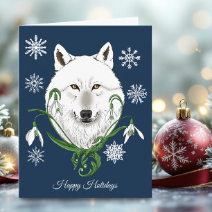 Mystieke Witte Arctische Wolf Winter Sneeuwklokje Kaart
