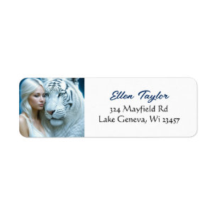 Mystieke witte tijger en vrouw etiket