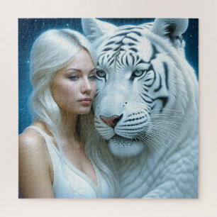 Mystieke witte tijger en vrouw legpuzzel