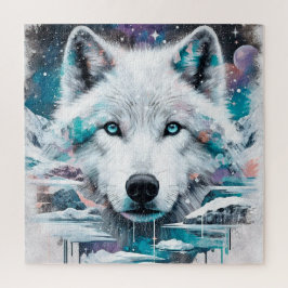 Mystieke Witte Wolf in Bevroren Melkweg Legpuzzel