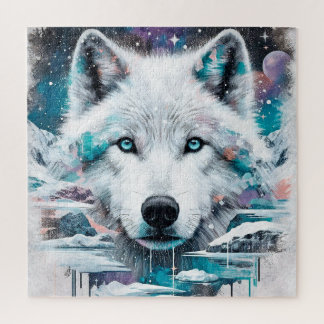 Mystieke Witte Wolf in Bevroren Melkweg Legpuzzel