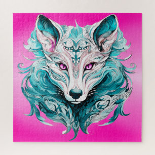 Mystieke wolf Elegante turquoise & roze wolf Legpuzzel