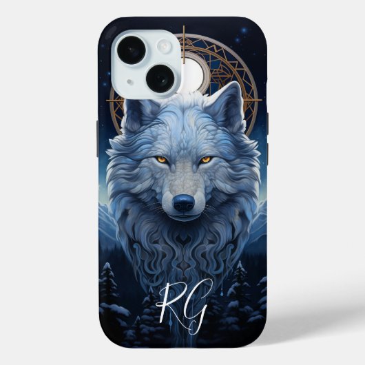 Mystieke Wolf Visionaire Fantasie Kunst Monogram Case-Mate iPhone Case (Achterkant)