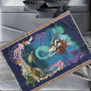 Mystieke Zeemeermin Oceaan Fantasie Blauwe Zeeleve Deken