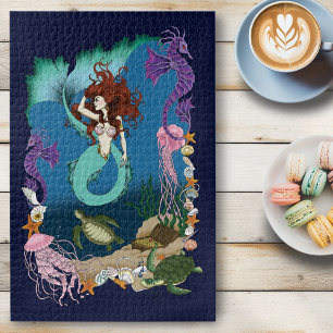 Mystieke Zeemeermin Oceaan Fantasie Blauwe Zeeleve Legpuzzel