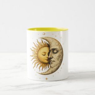Mystieke Zon- en Maan Gezicht  Yin Yang Boheem Ges Tweekleurige Koffiemok