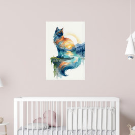 Mystieke Zonsondergang Kat Dubbele Belichting Wate Poster