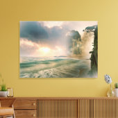 Mystieke Zonsondergang op Strand Ocean Cliff Scene Canvas Afdruk (Insitu (Woonkamer))