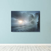 Mystieke Zonsondergang op Strand Ocean Cliff Scene Canvas Afdruk (Insitu (Houten vloer))