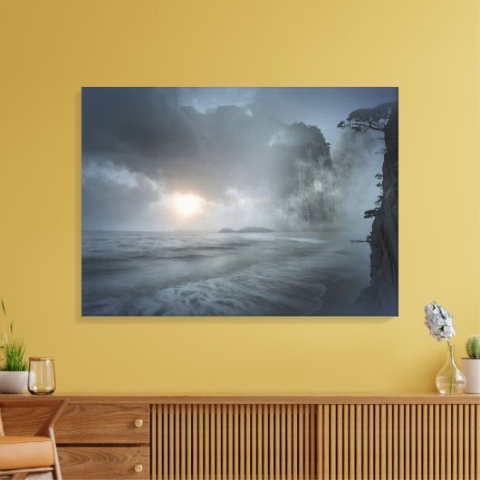 Mystieke Zonsondergang op Strand Ocean Cliff Scene Canvas Afdruk (Insitu (Woonkamer))