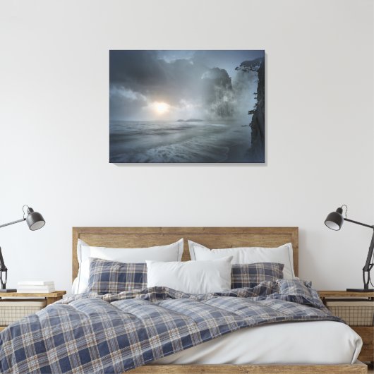 Mystieke Zonsondergang op Strand Ocean Cliff Scene Canvas Afdruk (Insitu (Slaapkamer))