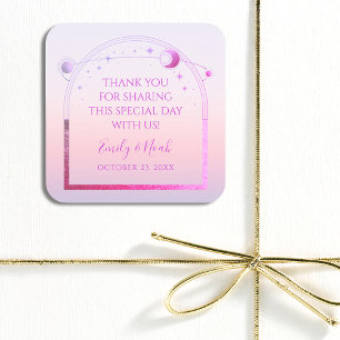 Mystieke Zonsondergang Roze Zon Maan Sterren Bruil Vierkante Sticker